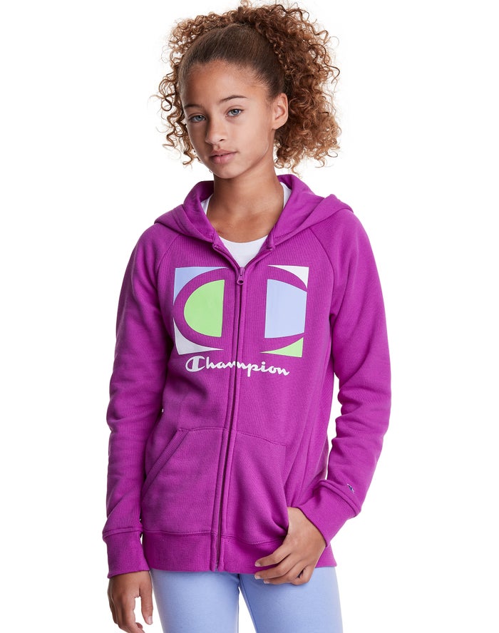 Champion Full Zip Colorblock C Logo Hoodie Meisjes - Paars - Belgie 0268PZQUX